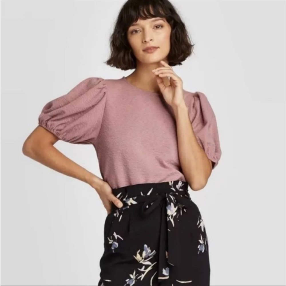 A New Day Rose Puff Short Sleeve Blouse (NWOT)